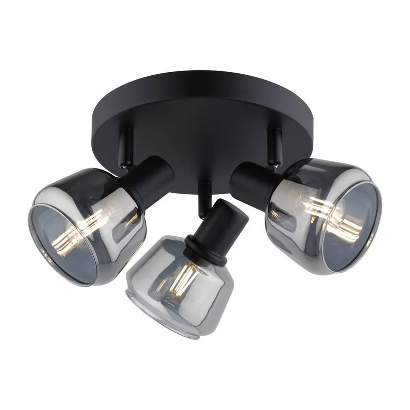 3-Spot Noah smoke glas zwart E14 Gratis Verzending