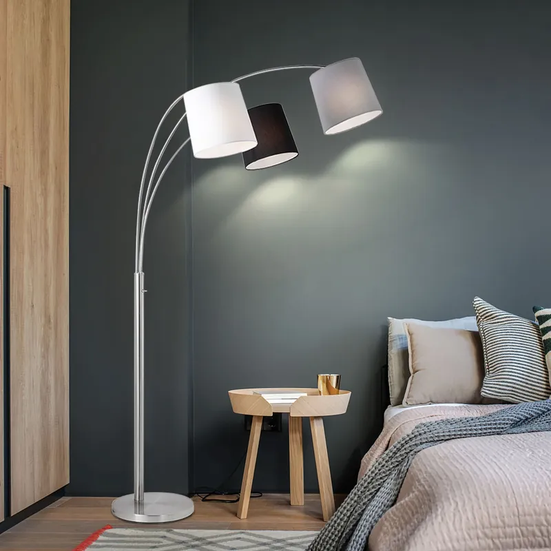 Staande lamp, ijzer textiel, zwart, grijs, wit, H 190 cm Voordeelprijs
