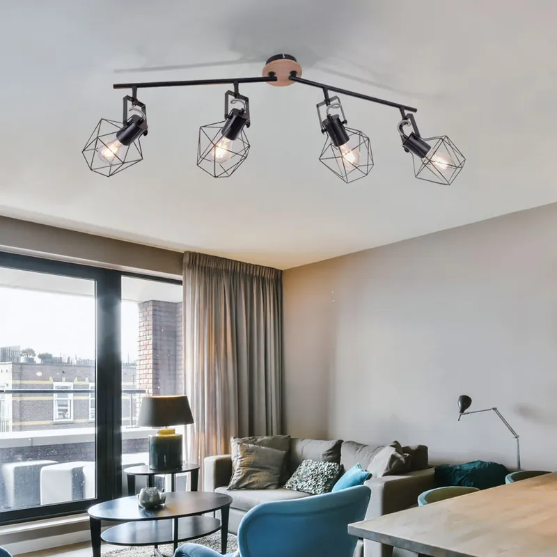 Tijdelijk Beschikbaar Spotlight, 4 vlammen, verstelbare spots, hout, L 110 cm