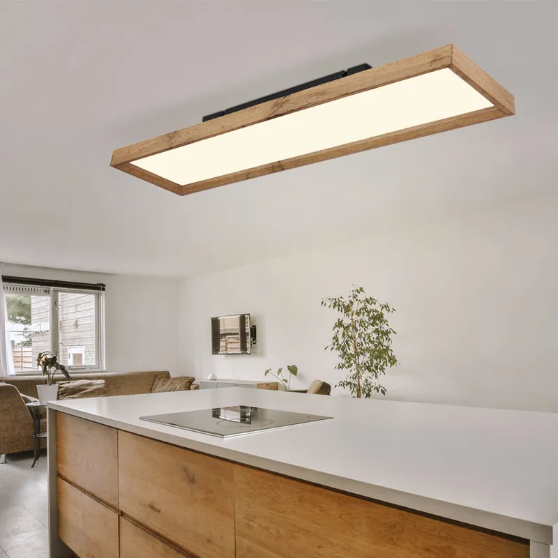Populair LED plafondlamp, houtlook, CCT, landhuis, opaal, L 80cm