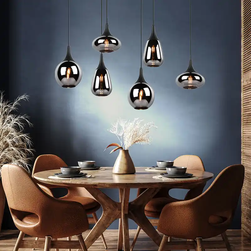 Hanglamp, zwart metaal, verchroomd glas, H 150 cm Koop Vandaag