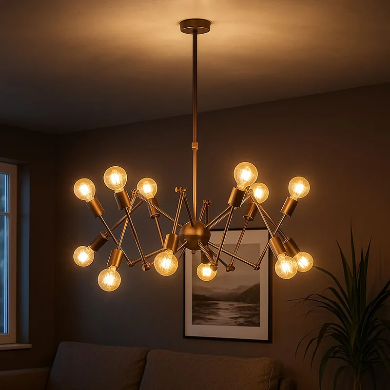 Hanglamp, 12 vlammen, beweegbare spots, bruin, D 95 cm Lage Kosten