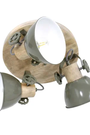 Beperkt Aanbod Plafondlamp, natuurlijk hout, groen, beweegbare spots, H 23 cm