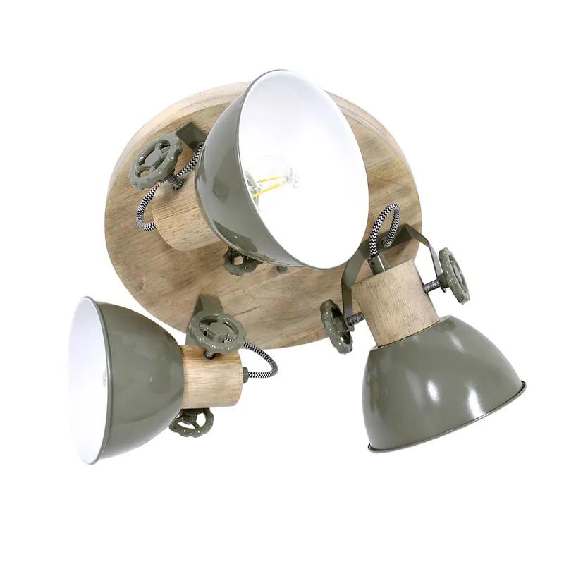 Beperkt Aanbod Plafondlamp, natuurlijk hout, groen, beweegbare spots, H 23 cm