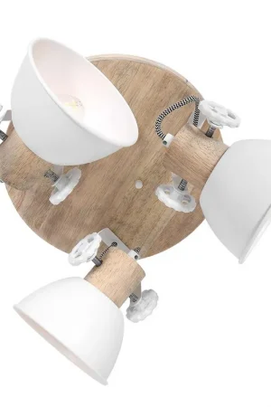 Actieprijs Plafondlamp, natuurlijk hout, wit, beweegbare spots, H 23 cm