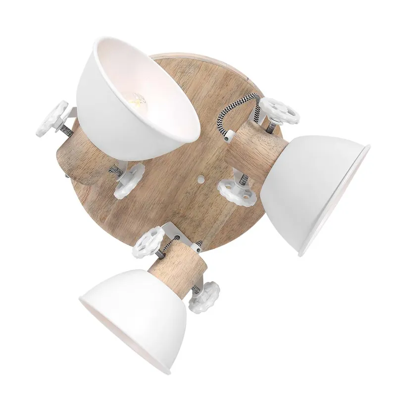 Actieprijs Plafondlamp, natuurlijk hout, wit, beweegbare spots, H 23 cm