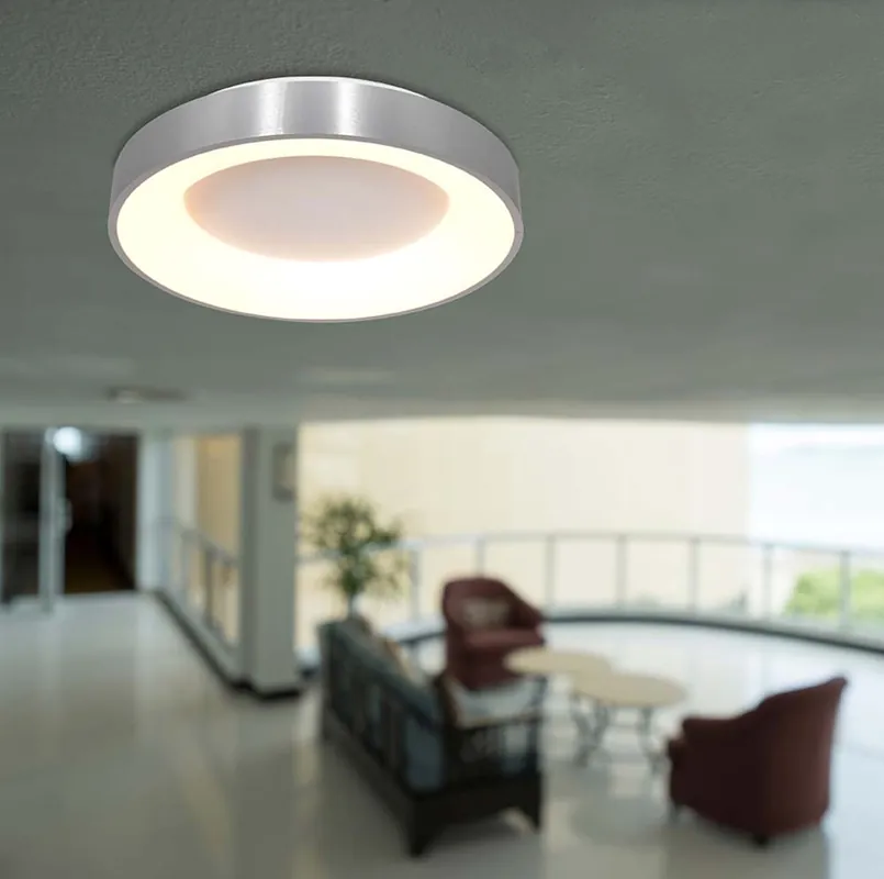 Plafondlamp, metaal, zilverwit, rond, dimbaar, H 9 cm Beperkt Aanbod