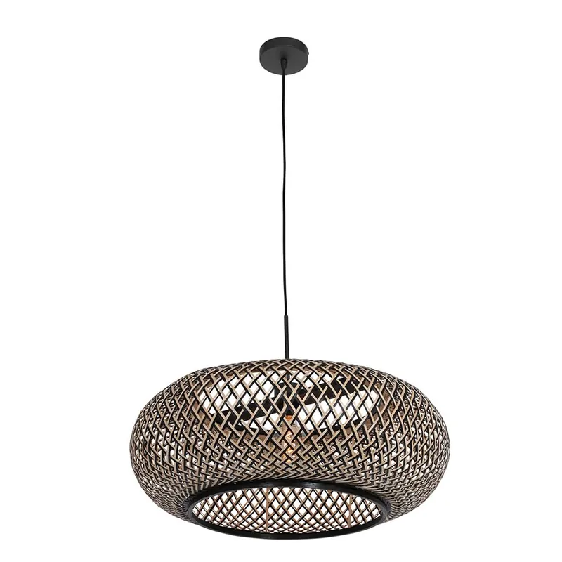 Bestel Nu Hanglamp, metaal hout, zwart, D 60 cm