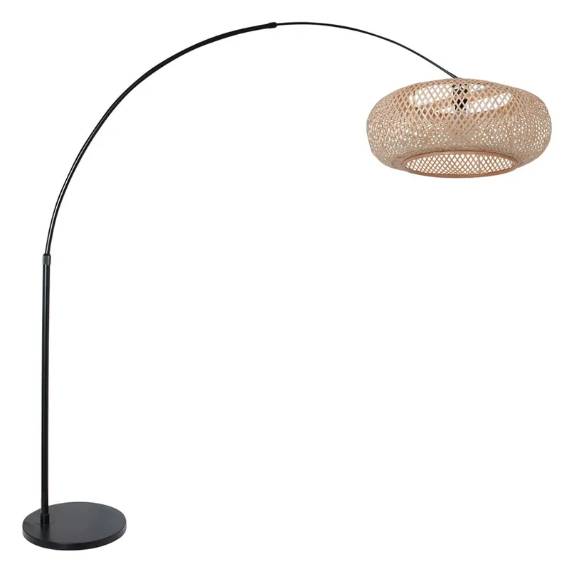 Snelle Levering Staande lamp, metaal hout, zwart, H 210 cm
