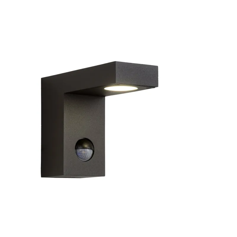 Veilige Betaling Lucide TEXAS-IR - Wandspot / Wandlamp Binnen/Buiten - LED - 1x7W 3000K - IP54 - Beweging & dag/nacht sensor (uitschakelbaar) - Antraciet