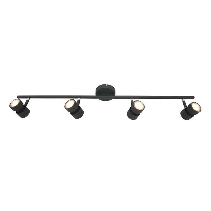 LED plafondlamp, 4 vlammen, zwart, beweegbare spots, L 120 cm Snelle Levering