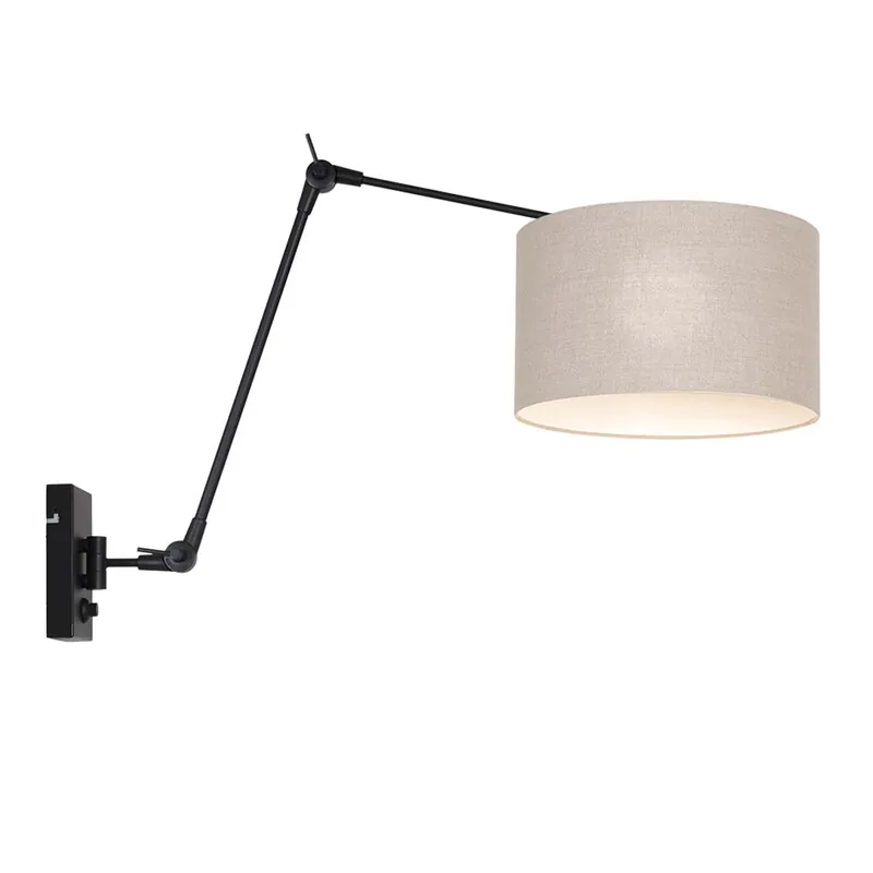 Wandlamp, beweegbare gewrichten, grijs textiel, zwart, L 80 cm Gereduceerde Prijs