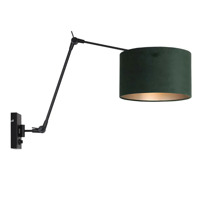 Laatste Kans Wandlamp, beweegbare gewrichten, groen textiel, zwart, L 80 cm
