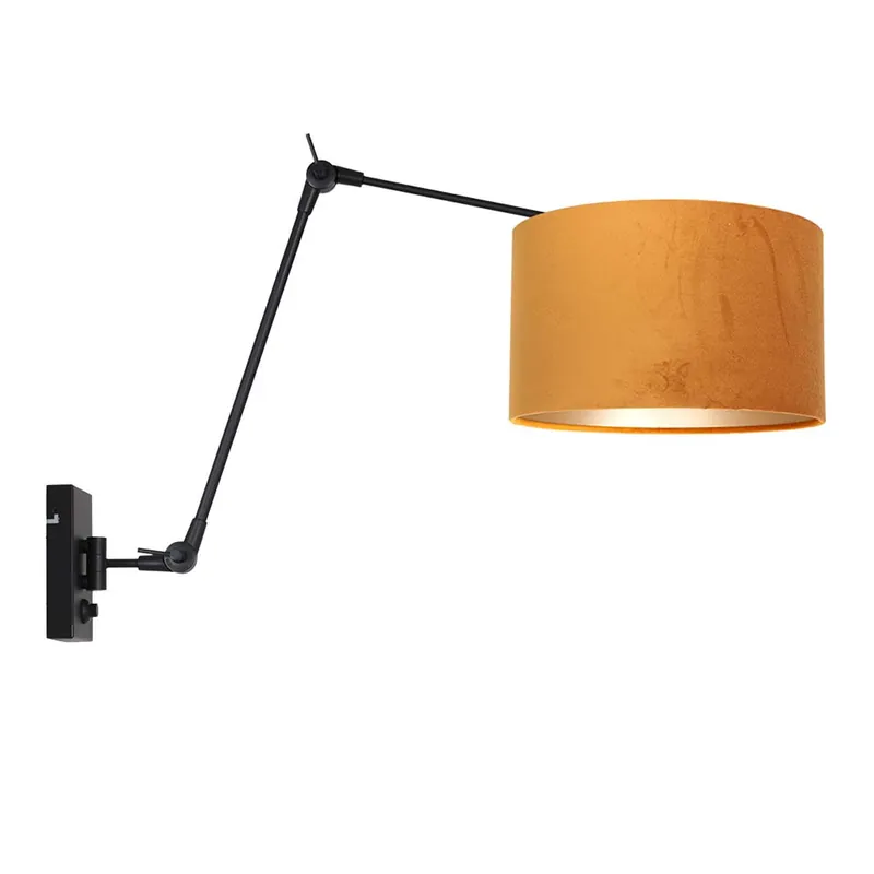 Laatste Kans Wandlamp, beweegbare gewrichten, goud textiel, zwart, L 80 cm