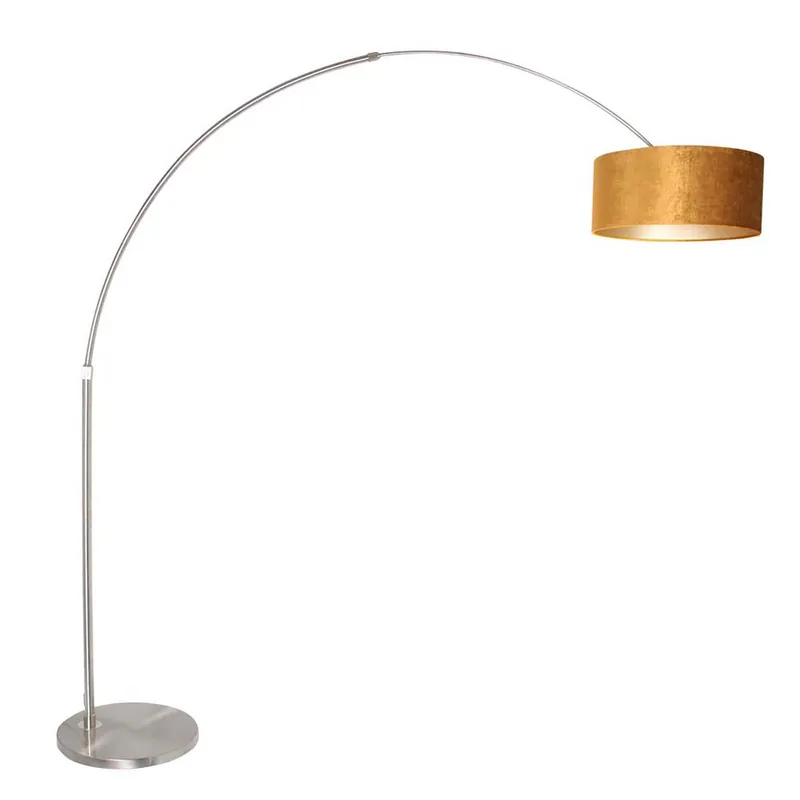 Boogvormige vloerlamp, goud textiel, in hoogte verstelbaar, H 210 cm Hete Deal