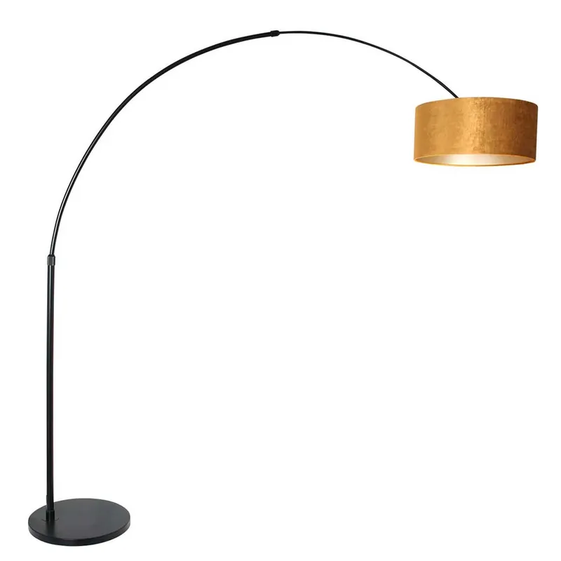 Lage Kosten Boogvormige vloerlamp, goud textiel, in hoogte verstelbaar, H 210 cm