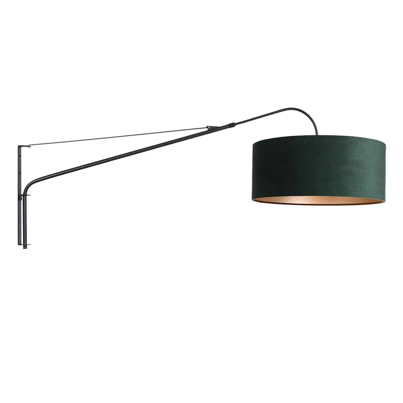 Aanbieding Wandlamp, groen textiel, zwart, verplaatsbaar, kabel, L 139cm