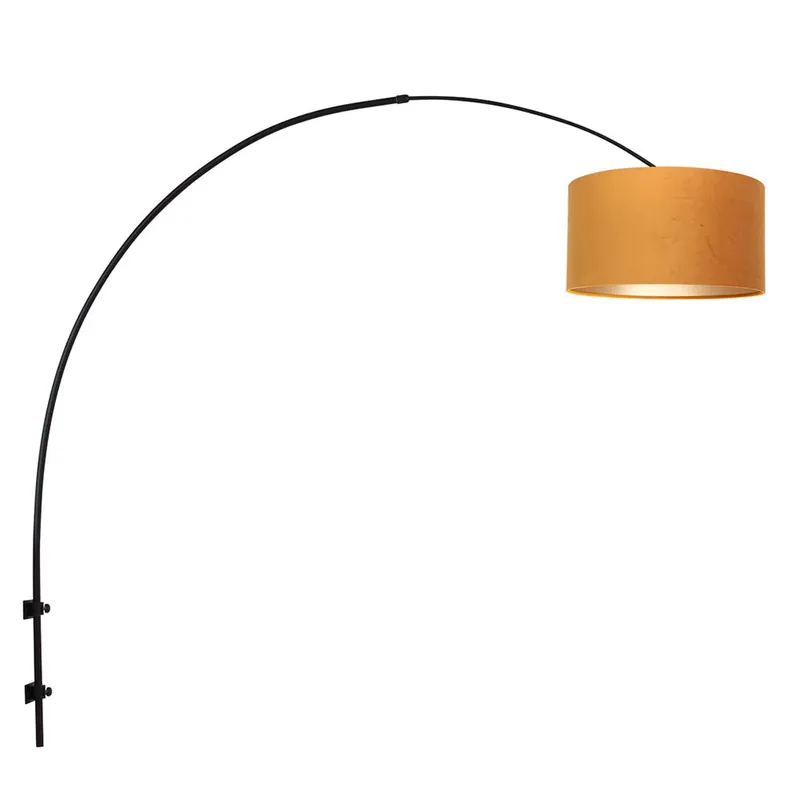 Bestel Nu Wandlamp, goud textiel, zwart, verstelbaar, L 160 cm