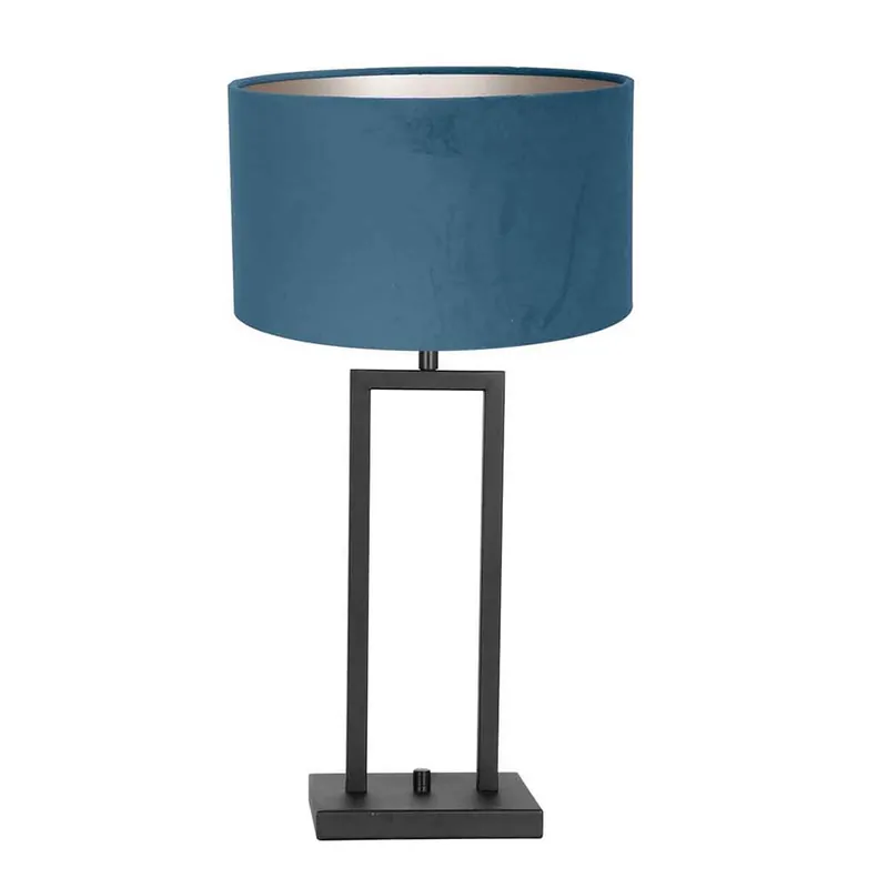 Beperkte Voorraad Tafellamp, blauw textiel, mat zwart, H 44 cm