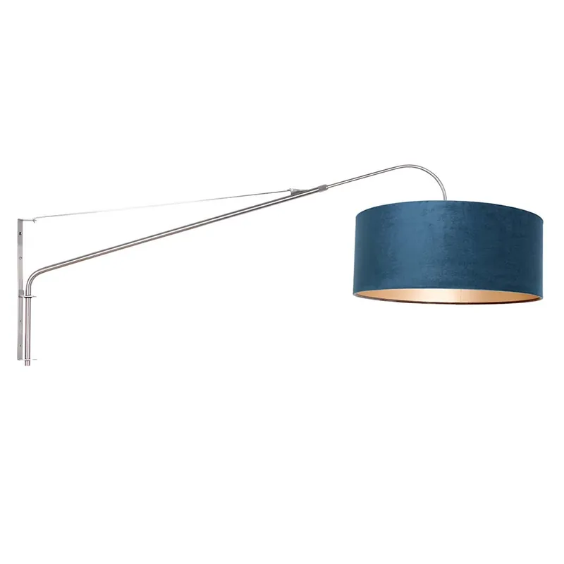 Wandlamp, blauw textiel, beweegbare spot, L 139 cm Beperkte Voorraad