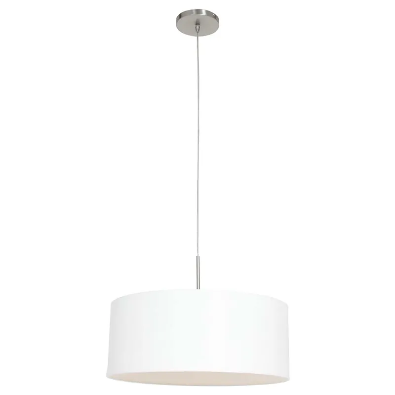 Lage Kosten Hanglamp, wit linnen, staalkleurig, D 50 cm