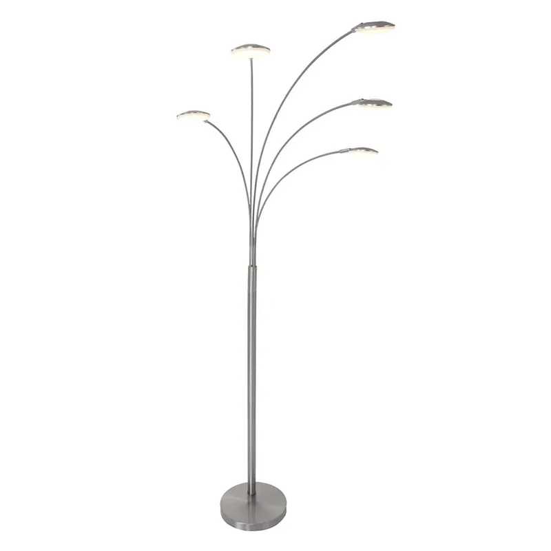 Staande lamp, dimbaar, metaal, glas, zilver, H 189cm Gecertificeerd