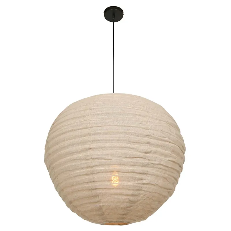 Hanglamp, bamboe hout, linnen bruin, H 199cm Betrouwbaar