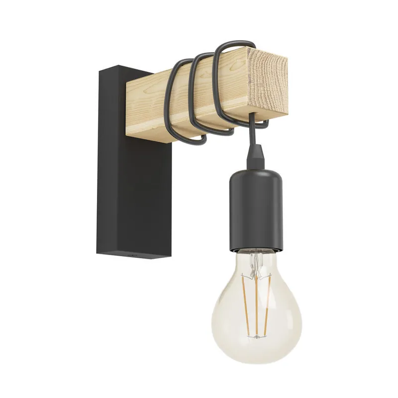 EGLO Townshend Wandlamp - E27 - 21,5 cm - Zwart/Bruin Koopje
