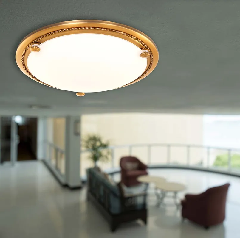 Plafondlamp brons, glas wit, D 20 cm Laatste Kans