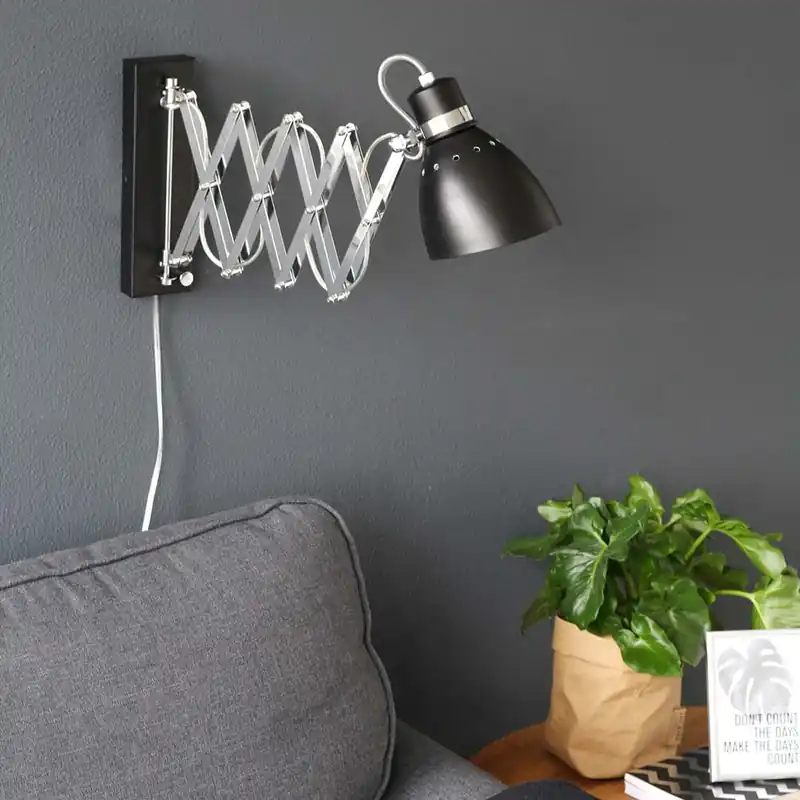 Wandlamp zwart, verstelbaar accordeon, L 12,5 cm Hete Deal