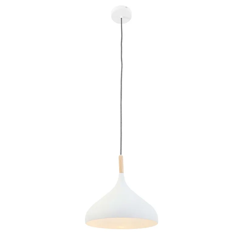Hanglamp, wit metaal, hout, H 160 cm Meest Verkocht