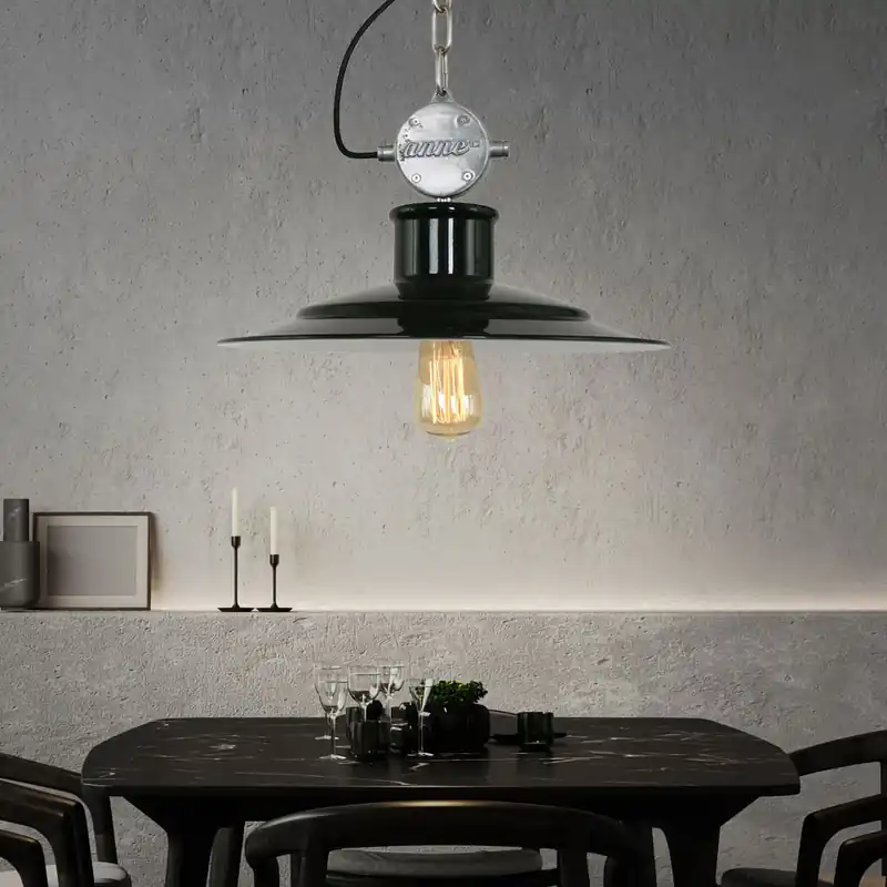 Hanglamp, retro metalen kap, zwart zilver, H 195 cm Bestel Nu
