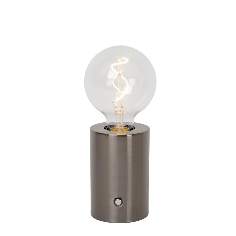 Lucide VIVO - Oplaadbare Tafellamp - Accu/Batterij - Ø 8 cm - LED Dimb. - E27 - 1x1W 2700K - Mat zwart chroom Shop Nu