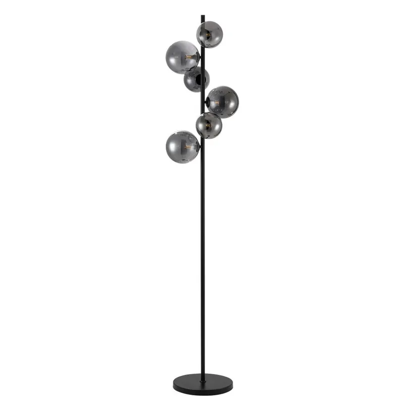 Lage Prijs Freelight Vloerlamp Calcio 6 lichts H 170 cm excl. 6x G9 LED rook glas zwart