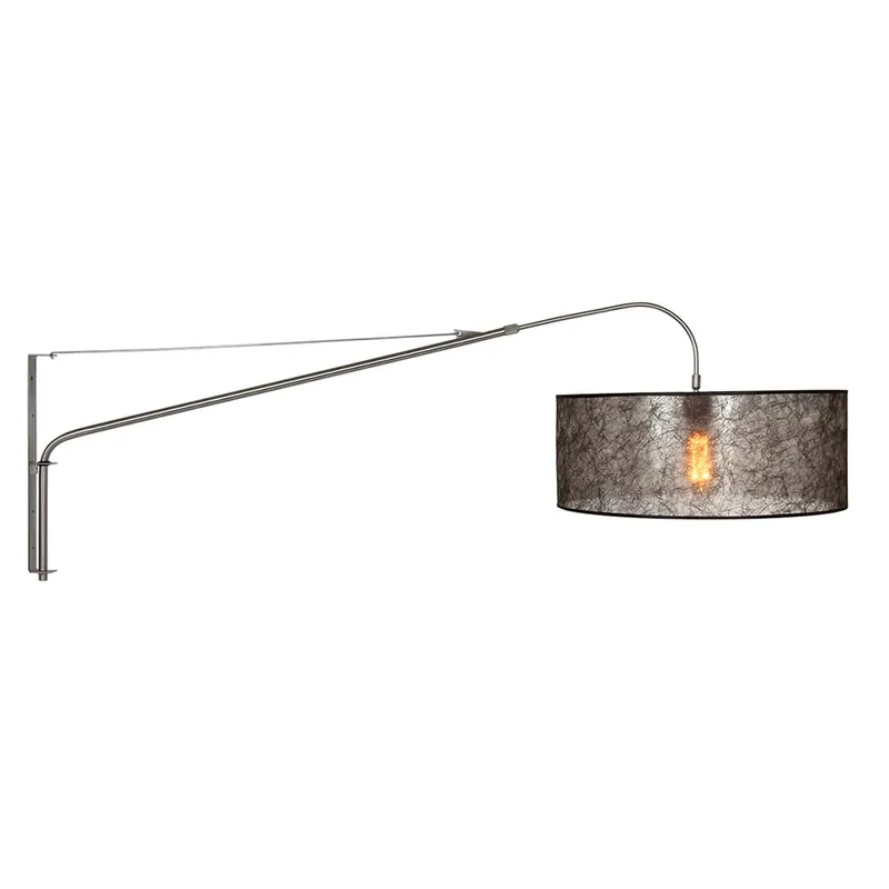 Gratis Verzending Wandlamp, zwart textiel, zilver, draaibaar, L 120 cm