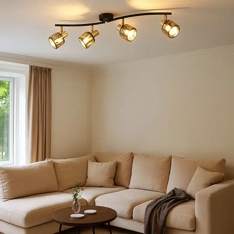 Plafondlamp, metaal, goudkleurig, beweegbare spots, L 70 cm Superprijs