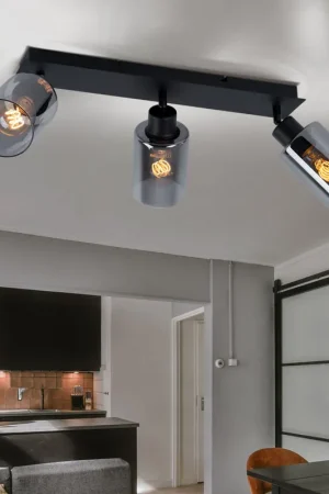 Actieprijs Plafondlamp, rookglas, verstelbare spot, L 47 cm