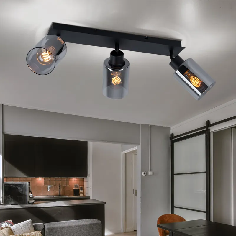 Actieprijs Plafondlamp, rookglas, verstelbare spot, L 47 cm