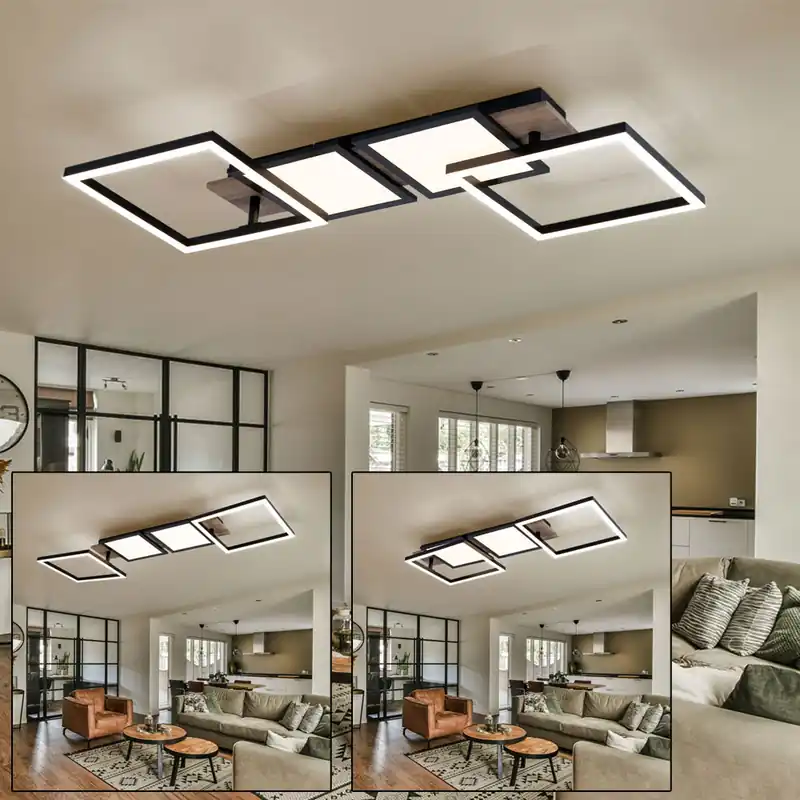 Koop Online LED plafondlamp, metaal, houtlook, beweegbaar, L 100 cm