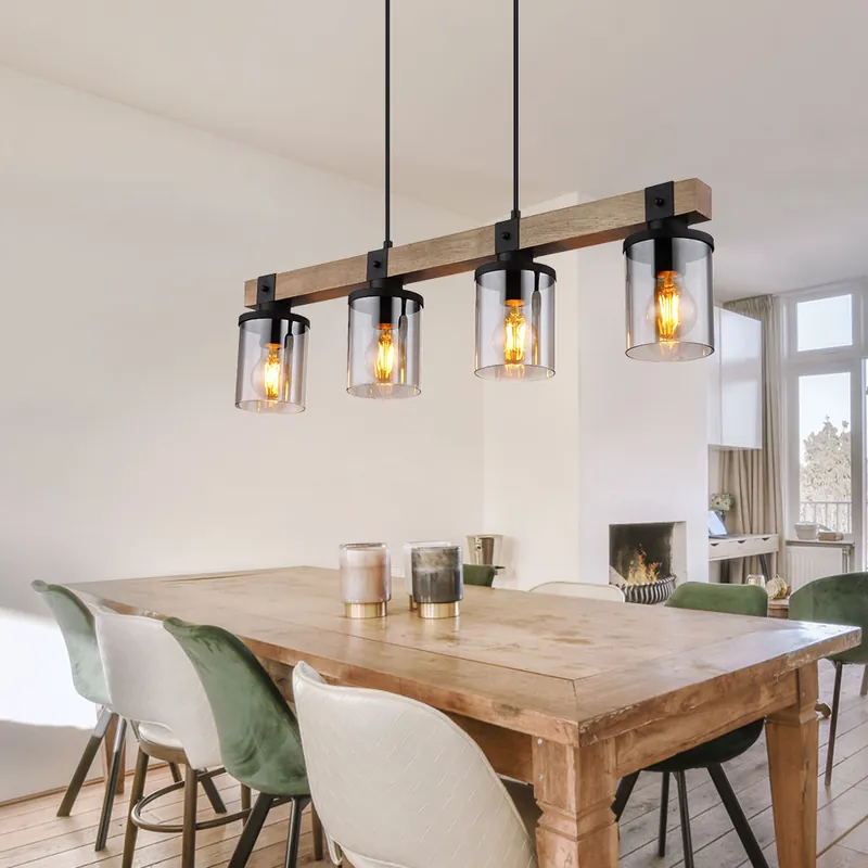 Fabrieksprijs Hanglamp, metaal, rookglazen kappen, 4 vlammen, L 73 cm