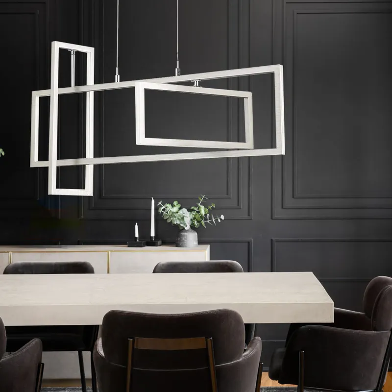 Laatste Kans LED hanglamp, metaal, zilver, hoekig, beweegbaar, H 150 cm