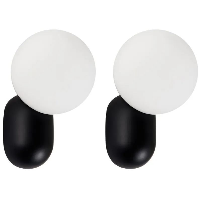Alleen Vandaag HELME - Wandlamp set van 2 - Zwart - Opaalglas