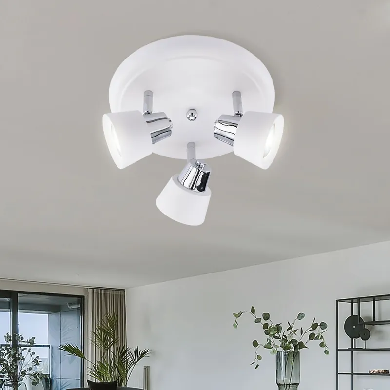 Plafondlamp, metaal, wit, zwenkbare spot, D 25 cm Seizoensaanbieding