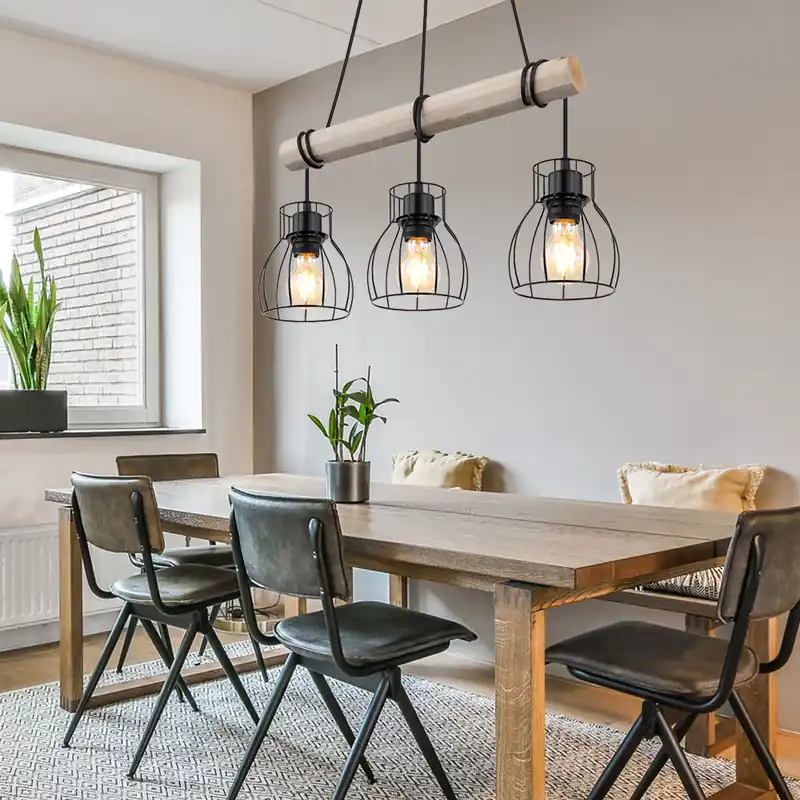 Hanglamp, in hoogte verstelbaar, houten balk, traliewerk, L 50 cm Snelle Levering