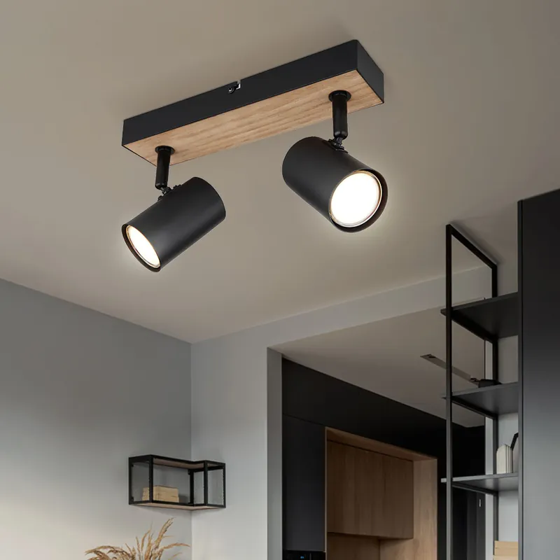 Plafondlamp, spot, metaal, houtlook, L 26 cm Koopje