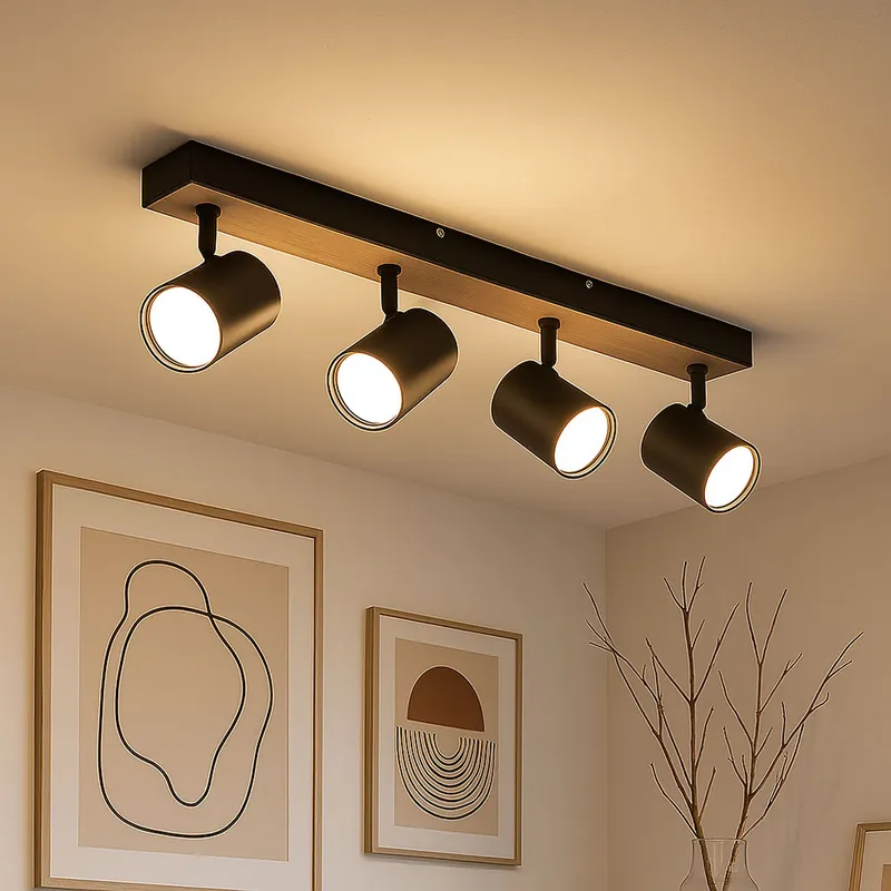 Actieprijs Plafondlamp, spot, metaal, houtlook, L 55,5 cm