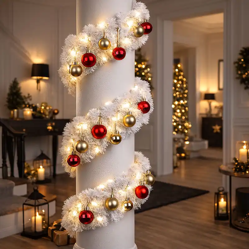 LED-spar slinger, wit, kerstboom kerstballen rood goud, L 500cm Hoge Kwaliteit