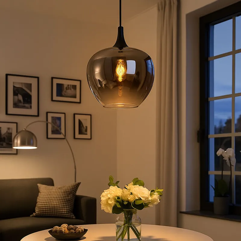 Koop Online Hanglamp, metaal, rookglas, zwart, H 120 cm