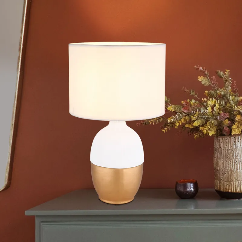 Exclusieve Aanbieding Tafellamp, leeslamp, keramiek textiel, witgoud, D 25 cm