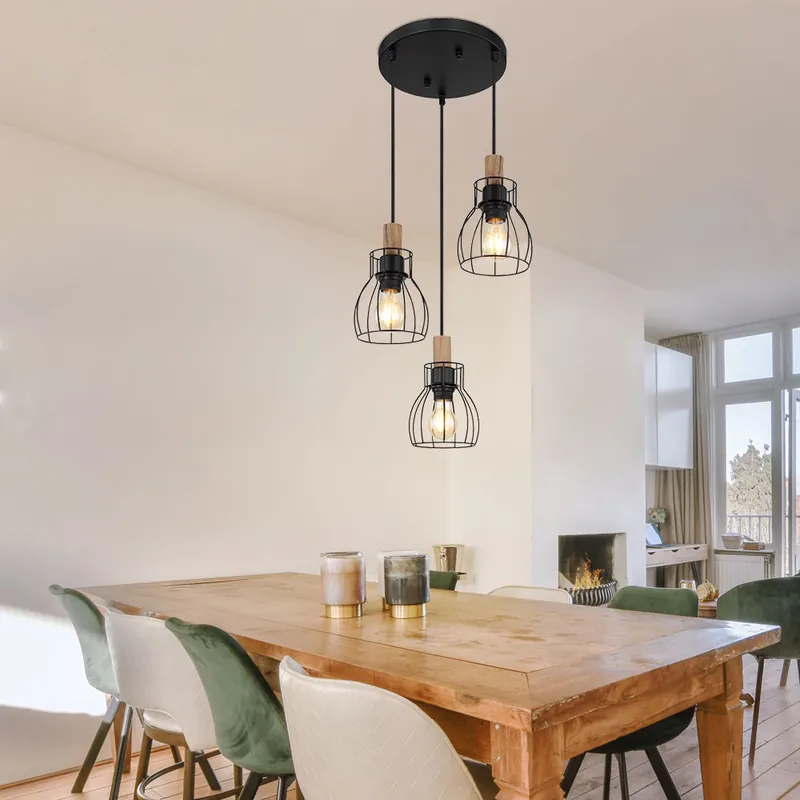 Hanglamp, zwart metaal, hout, H 120 cm Shop Nu